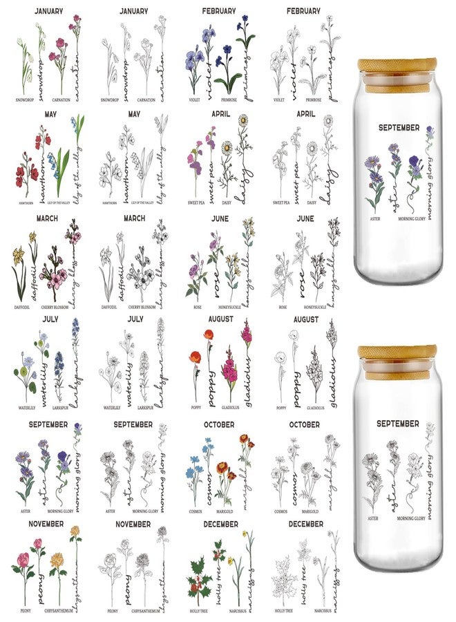 AFRITEE UV DTF Cup Wraps - 24 Sheets Birth Flowers by Month Uvdtf Tumbler Wrap for 16 oz Coffee Mugs, Roses Daisies Violets Transfer Stickers DIY Water Bottle Craft Decals Decoration Gift for Mom - Image 1