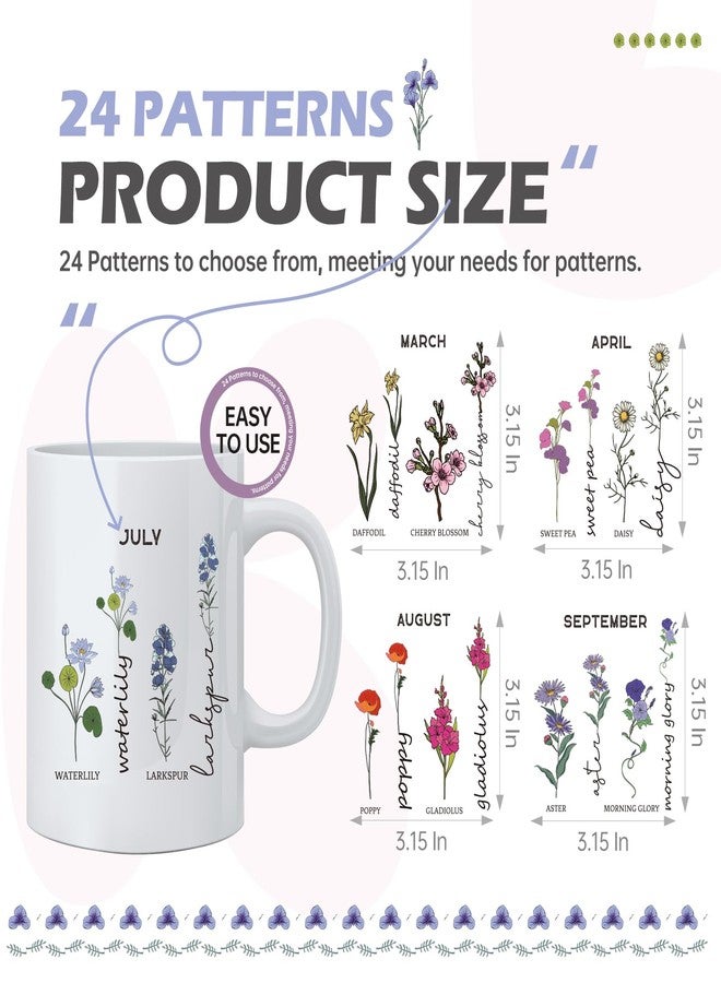 AFRITEE UV DTF Cup Wraps - 24 Sheets Birth Flowers by Month Uvdtf Tumbler Wrap for 16 oz Coffee Mugs, Roses Daisies Violets Transfer Stickers DIY Water Bottle Craft Decals Decoration Gift for Mom - Image 4