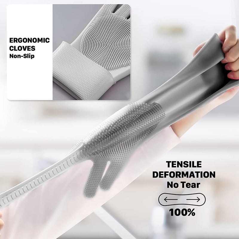 Gloves Silicone Dish Washing Silicon Cleaning Hand for Kitchen Dishwashing and Pet Grooming Great for Car Bathroom Scrubbing scrub washer wash 1 pair  - Image 5