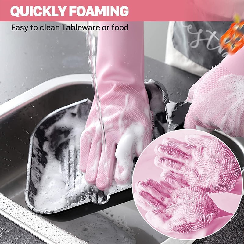 Gloves Silicone Dish Washing Silicon Cleaning Hand for Kitchen Dishwashing and Pet Grooming Great for Car Bathroom Scrubbing scrub washer wash 1 pair  - Image 3