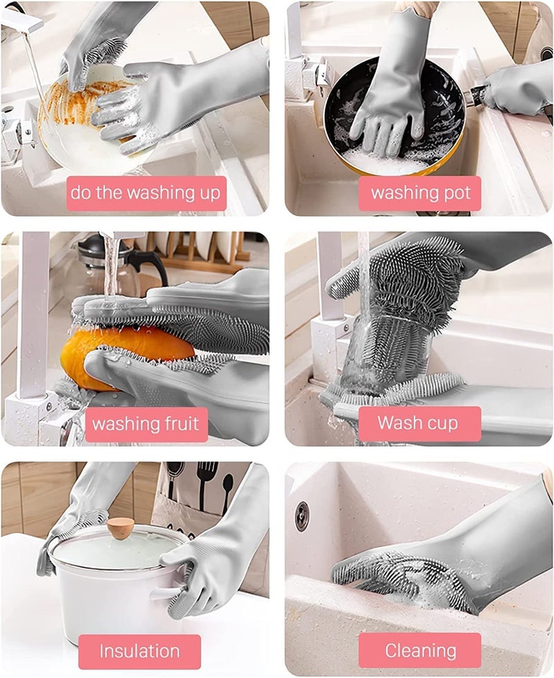 Gloves Silicone Dish Washing Silicon Cleaning Hand for Kitchen Dishwashing and Pet Grooming Great for Car Bathroom Scrubbing scrub washer wash 1 pair  - Image 4