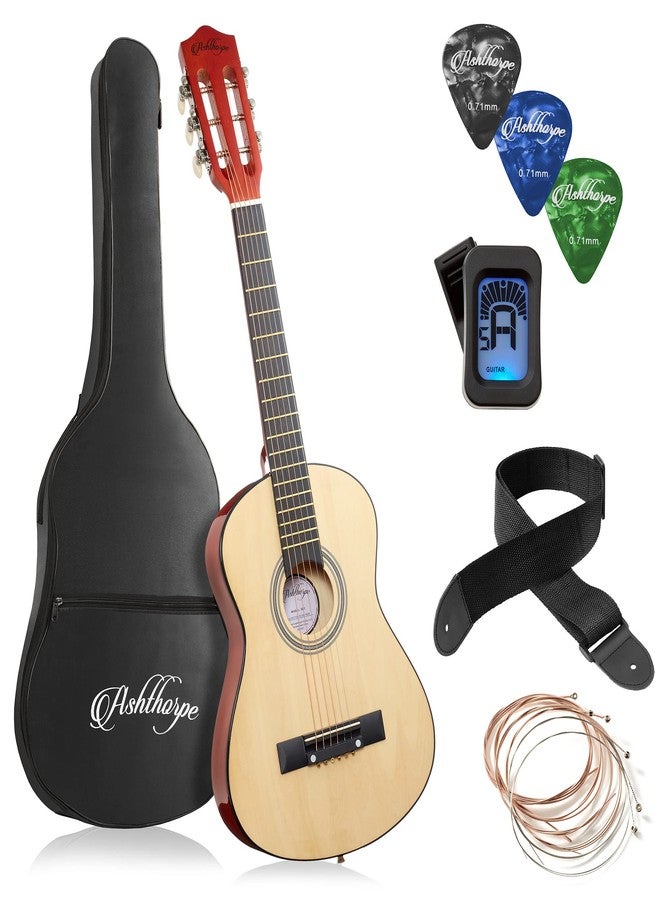 Ashthorpe 30-inch Beginner Acoustic Guitar Package (Natural), Basic Starter Kit w/Gig Bag, Strings, Strap, Tuner, Picks - Image 1