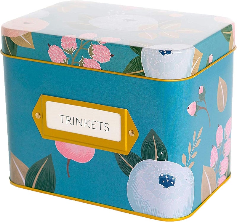 Polite Society Recipe Cards and Box Set  24 4x6 Recipe Cards  Durable Tin Box  Sky Blue Floral Print with Gold Finish  Keep Recipes Protected and Organized - Image 1