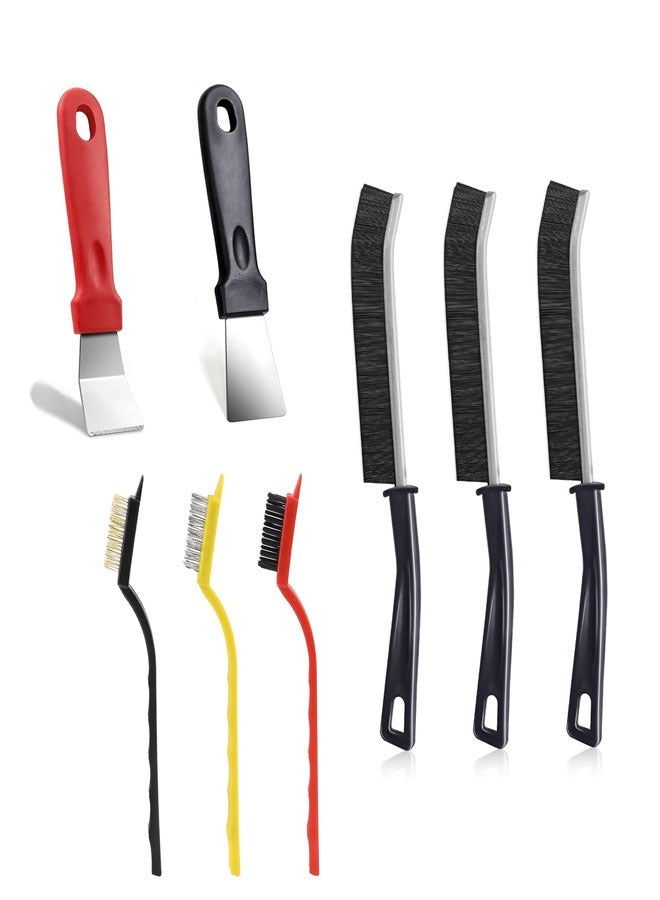 وهاواي 8PCS Crevice Cleaning Brush, Wire Brush and Scraper Set, Metal Scraper and Brass/Stainless Steel/Nylon Cleaning Brushes, Scratch Brush and Scraper for Cleaning Rust, Paint Scrubbing and Dirt, Gap Cleaning Tool - Image 1