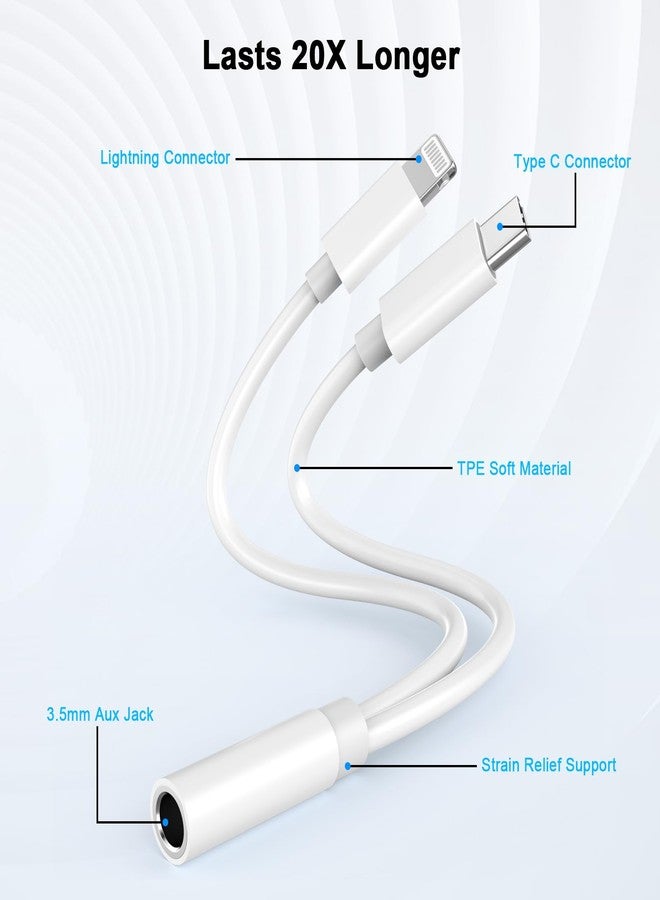 محول سماعات رأس معتمد من Apple (MFi) لأجهزة iPhone 17 و16 و15 و14، محول 2 في 1 من Lightning/USB-C إلى مقبس سماعة رأس 3.5 ملم، كابل صوت محول AUX لأجهزة iPhone 17 و16 و15 و14 و13 و12 و11 - Image 3