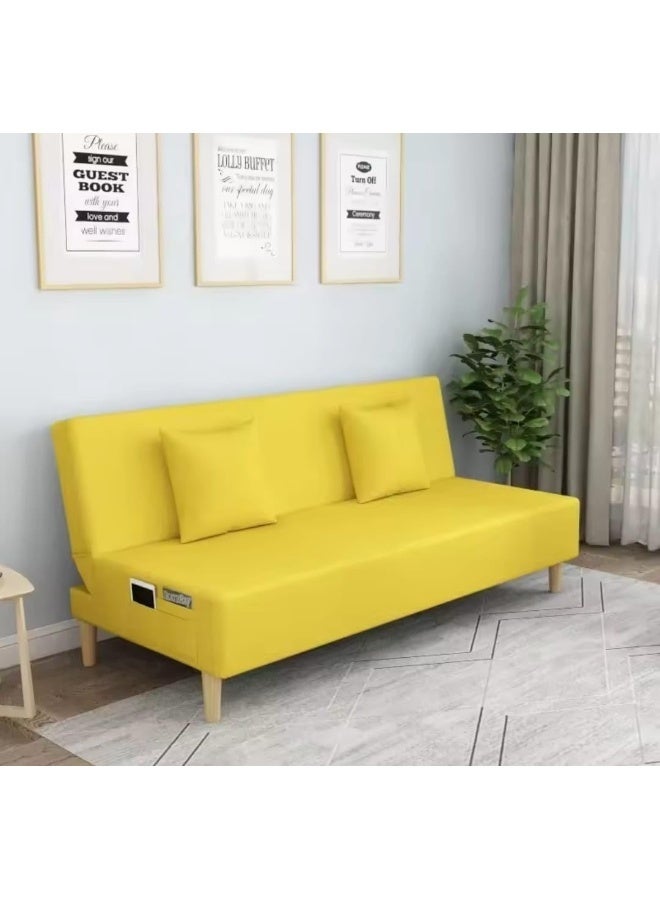 Modern Armless Sofa Bed in Yellow - Image 1