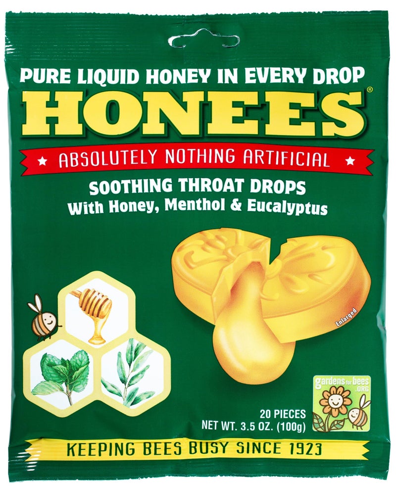 Honees Honey Menthol Cough Drops 20Piece Single Pack HoneyFilled Lozenges Temporary Relief from Cough Soothes Sore Throat All Natural
