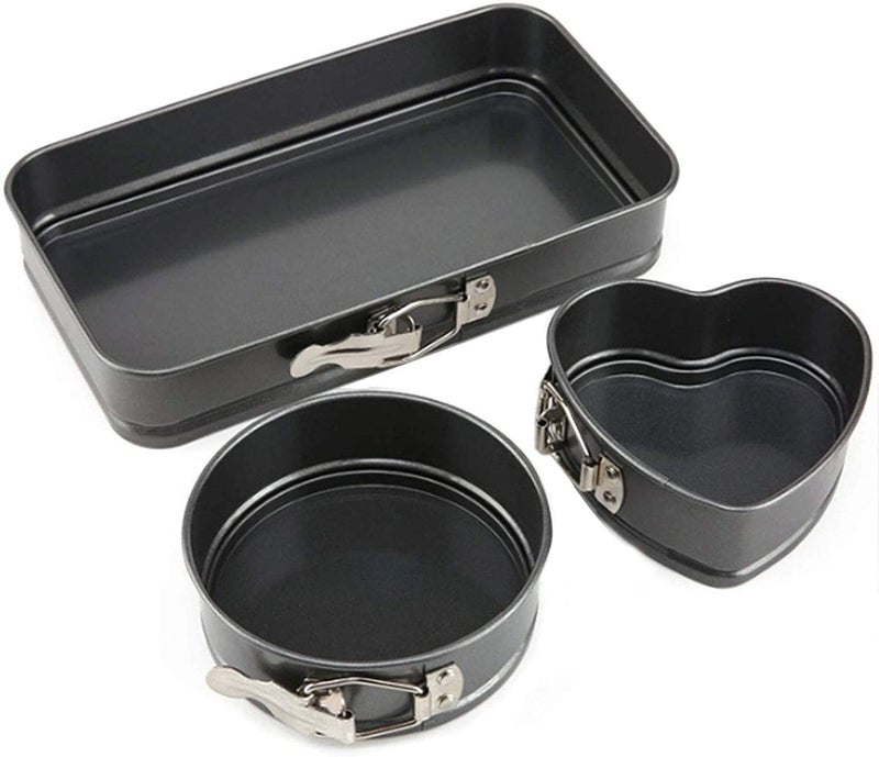 Cake Tin Set of 3 Pcs Springform Pan Bakeware Set Cake Mold Set Baking Tray Round Springform Pan Heart-Shaped Baking Pan Rectangular Cake Pan Leakproof Non-Stick Coated with Removable Bottom - Image 1