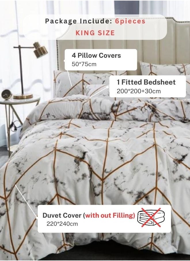 LUNA Home King size 6 piece without filler bedding set with marble design.  - Image 2