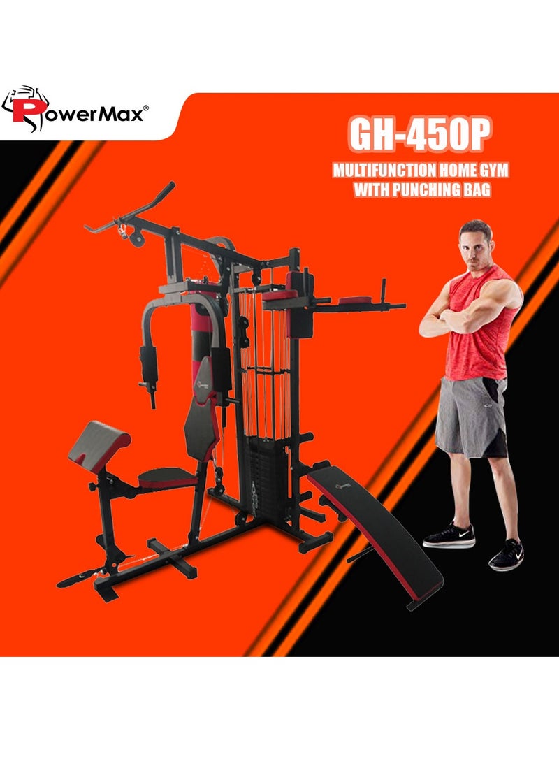 باورماكس فيتنيس جهاز باور ماكس فيتنس GH-450P الرياضي المنزلي متعدد الوظائف مع كيس ملاكمة | جهاز بريتشر قابل للتعديل | مجموعة أوزان 68 كجم | سحب للأسفل | تمرين شد عضلات الصدر | تمرين ضغط البنش | تمرين التجديف من وضعية الجلوس | نظام لياقة بدنية منزلي  - Image 2