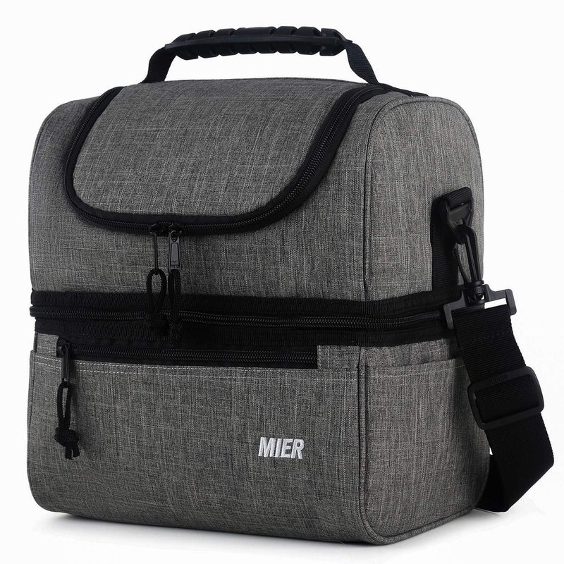 MIER Adult Lunch Box Insulated Lunch Bag Large Cooler Tote Bag for Men Women Double Deck Cooler Grey Large