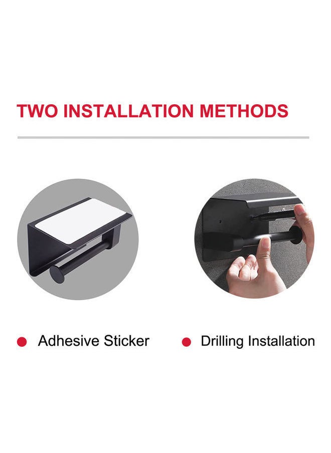 NIBEMINENT - Wall Mounted Toilet Paper Holder With Anti Rust Modern Shelf Black 10.50x4.50x10.50cm - Image 1
