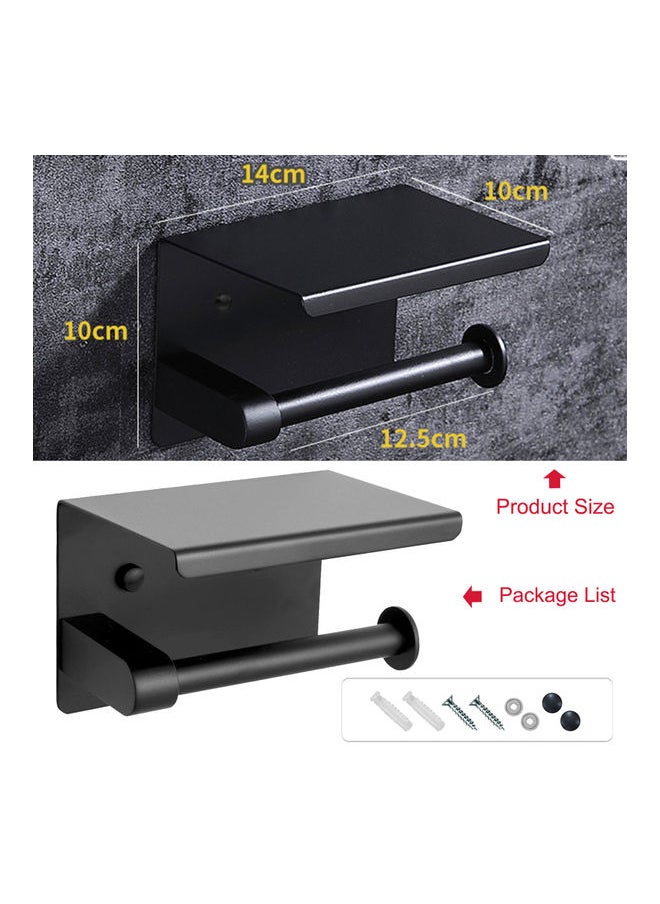 NIBEMINENT - Wall Mounted Toilet Paper Holder With Anti Rust Modern Shelf Black 10.50x4.50x10.50cm - Image 1