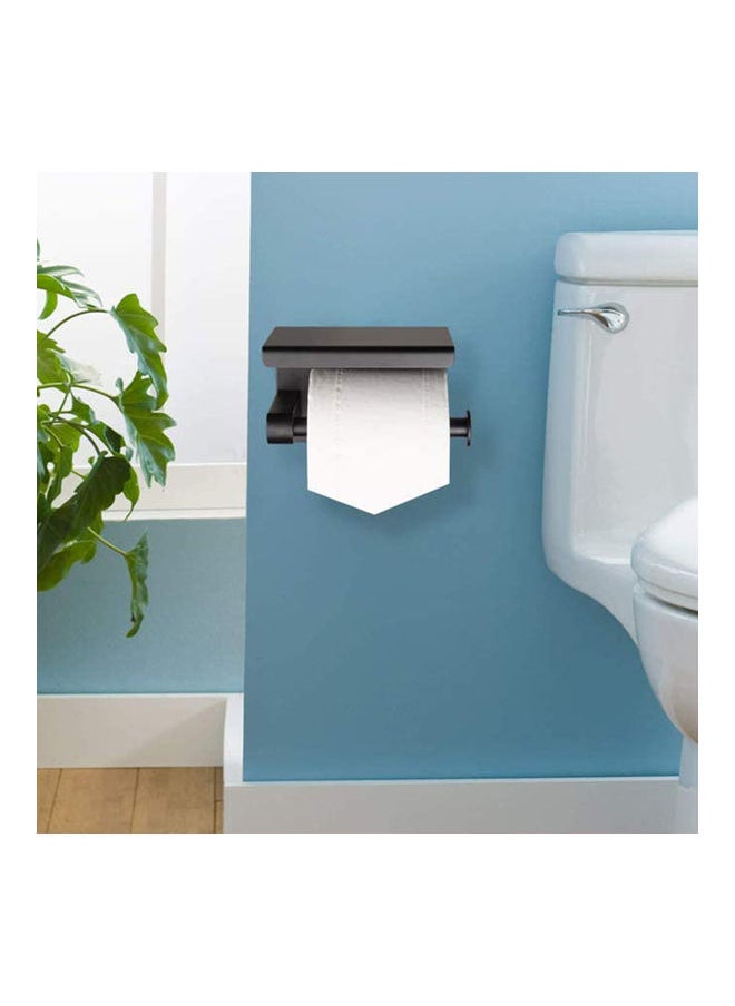 NIBEMINENT - Wall Mounted Toilet Paper Holder With Anti Rust Modern Shelf Black 10.50x4.50x10.50cm - Image 1