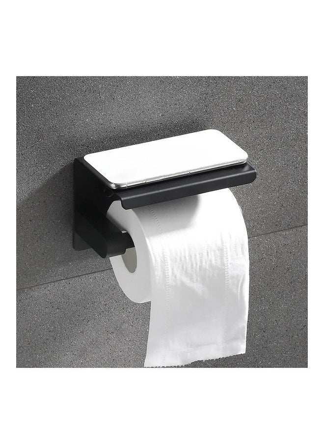 NIBEMINENT - Wall Mounted Toilet Paper Holder With Anti Rust Modern Shelf Black 10.50x4.50x10.50cm - Image 1