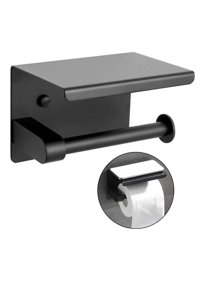 NIBEMINENT - Wall Mounted Toilet Paper Holder With Anti Rust Modern Shelf Black 10.50x4.50x10.50cm - Image 1