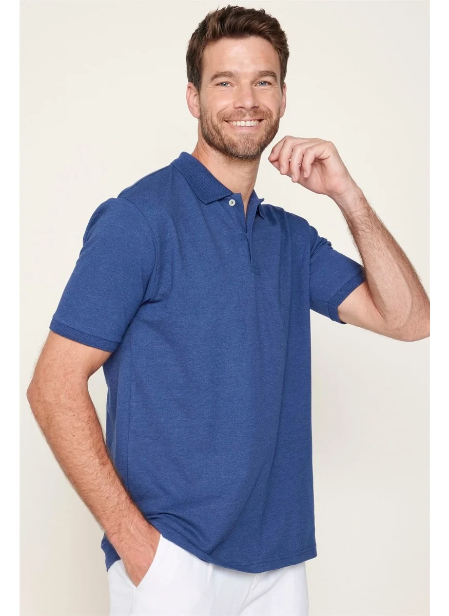 Tudors Classic Fit Polo Neck Jacquard Woven Cotton Men's T-Shirt with Pockets