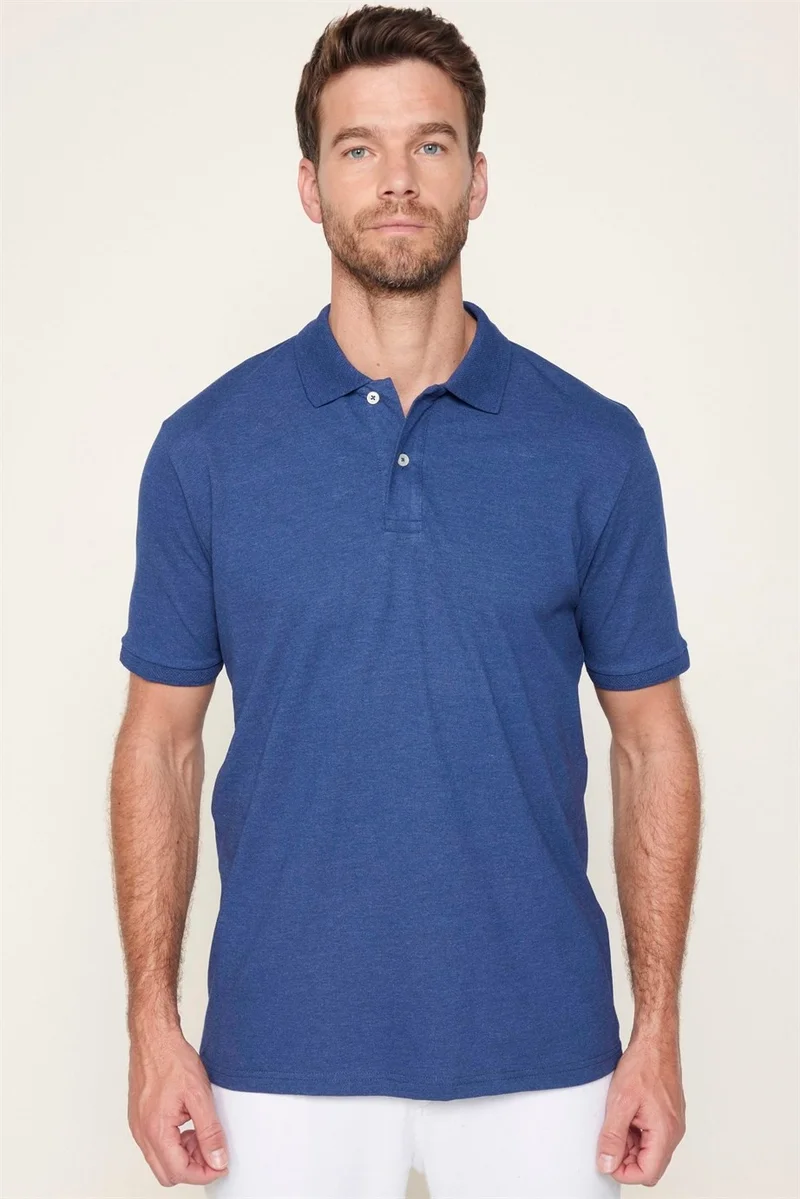 Tudors Classic Fit Polo Neck Jacquard Woven Cotton Men's T-Shirt with Pockets