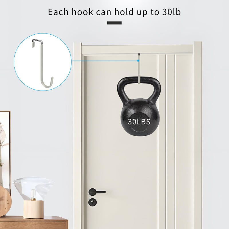 Fyy Over The Door Hooks, 4 Pack Upgraded Long Door Hangers Hooks With Rubber Prevent Scratches Heavy Duty Organizer Hooks For Hanging Clothes, Towels, Hats, Coats, Bags Grey - Image 4