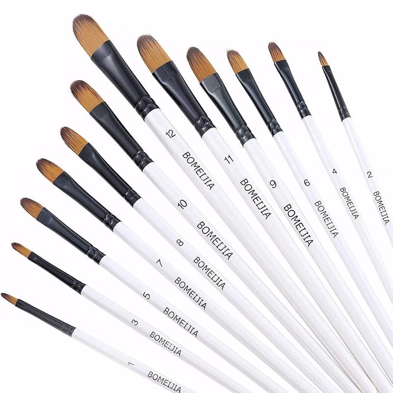 Filbert Paint Brushes Set 12 PCS Artist Brush for Acrylic Oil Watercolor Gouache Artist Professional Painting Kits with Synthetic Nylon Tips