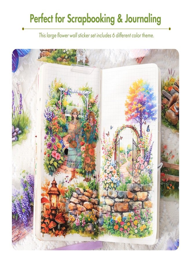 OKUPAN 3.4" Large Flower Stickers for Scrapbooking - 60PCS Waterproof Wall &Floral Stickers for Journaling, Junk Journal Supplies, Card Making, DIY Crafts & Bullet Journal Planner - Image 2