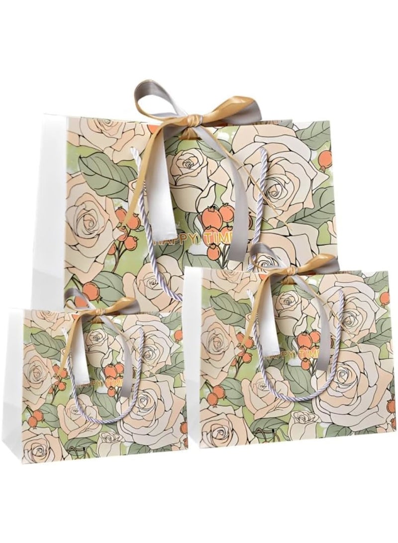 SYOSI Gift Bags, Elegant Flower Print Gift Packaging with Sturdy Handles, Ideal for Birthday Party Celebration Wedding and Friendship Presents, Reusable Paper Bags in 3 Sizes,3 Pcs - Image 1