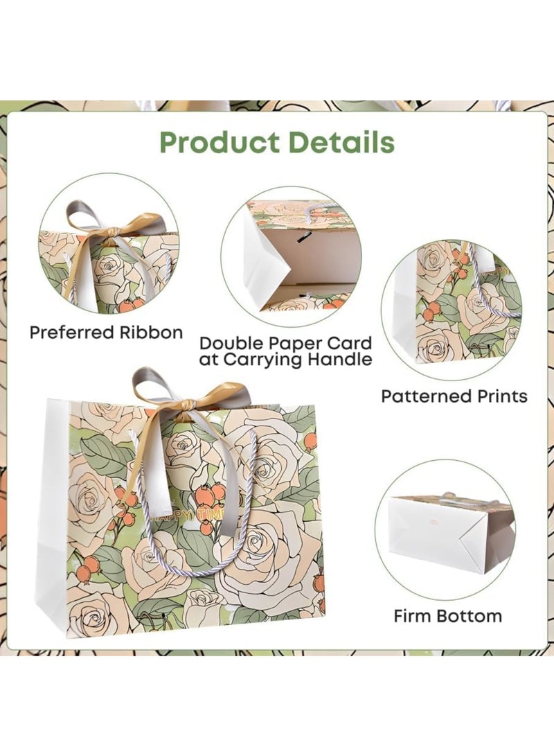 SYOSI Gift Bags, Elegant Flower Print Gift Packaging with Sturdy Handles, Ideal for Birthday Party Celebration Wedding and Friendship Presents, Reusable Paper Bags in 3 Sizes,3 Pcs - Image 3