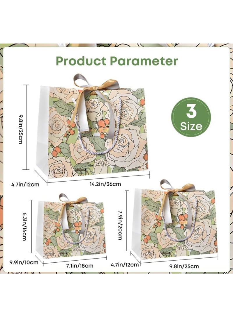 SYOSI Gift Bags, Elegant Flower Print Gift Packaging with Sturdy Handles, Ideal for Birthday Party Celebration Wedding and Friendship Presents, Reusable Paper Bags in 3 Sizes,3 Pcs - Image 2