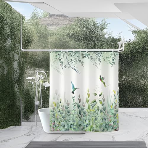 Niidder Green Leaf Shower Curtain, Emerald Bird Mint Green 72 “W x 72” L with 12 Hooks, Weighted Hem Bathroom Shower Curtain, Hummingbird Shower Curtains Water Resistant - Image 5
