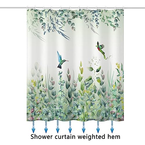 Niidder Green Leaf Shower Curtain, Emerald Bird Mint Green 72 “W x 72” L with 12 Hooks, Weighted Hem Bathroom Shower Curtain, Hummingbird Shower Curtains Water Resistant - Image 3