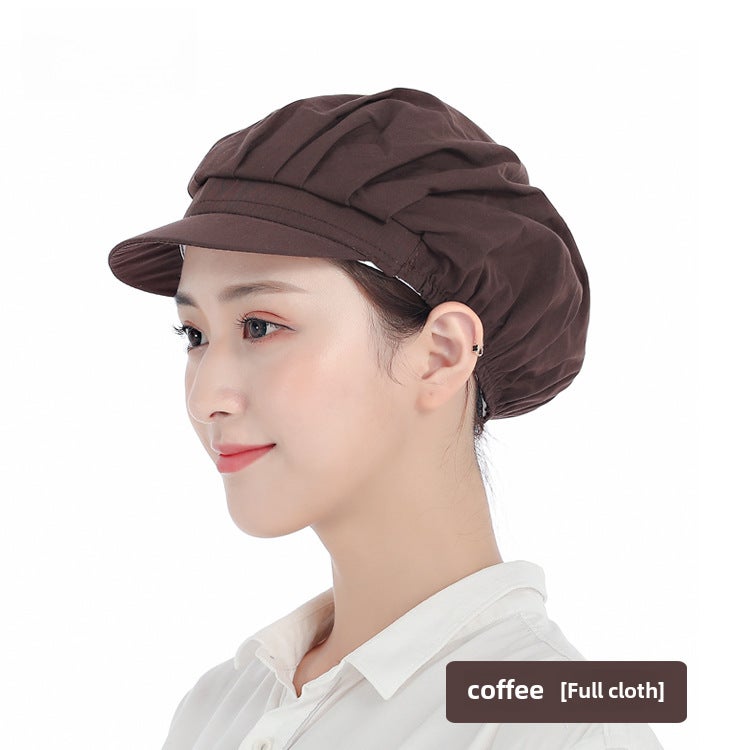 Breathable Chef Cap Dustproof Kitchen Work Hat for WomenCoffee full cloth Coffee full cloth 