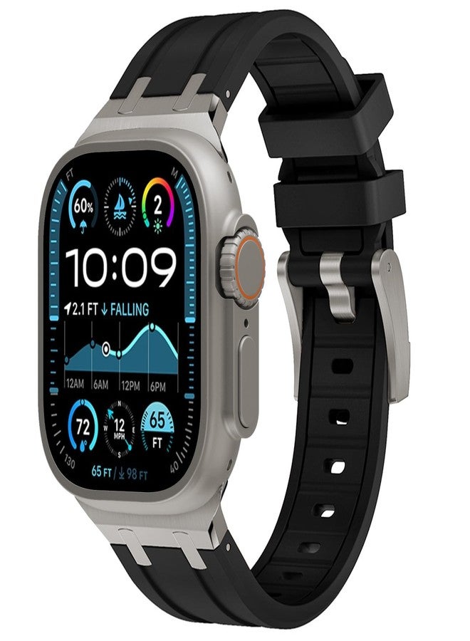 WINGLE AP Luxury Bands for Apple Watch Band Ultra 3/2/1 Band Ultra 49mm Series 11 10 46mm 45mm 44mm 42mm SE 3/2/1 Series 9 8 7 6 5 4 3 Men Women Silicone Rubber Metal Adapter iWatch Sport Bands, Black - Image 1