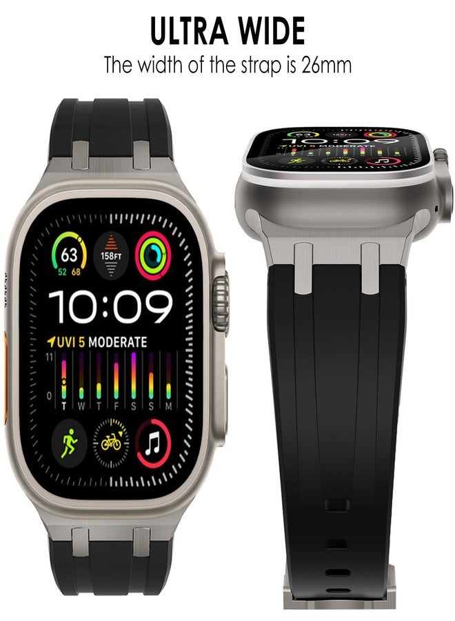 WINGLE AP Luxury Bands for Apple Watch Band Ultra 3/2/1 Band Ultra 49mm Series 11 10 46mm 45mm 44mm 42mm SE 3/2/1 Series 9 8 7 6 5 4 3 Men Women Silicone Rubber Metal Adapter iWatch Sport Bands, Black - Image 2