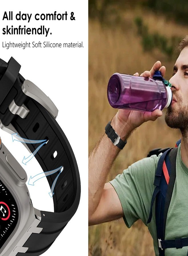 WINGLE AP Luxury Bands for Apple Watch Band Ultra 3/2/1 Band Ultra 49mm Series 11 10 46mm 45mm 44mm 42mm SE 3/2/1 Series 9 8 7 6 5 4 3 Men Women Silicone Rubber Metal Adapter iWatch Sport Bands, Black - Image 5