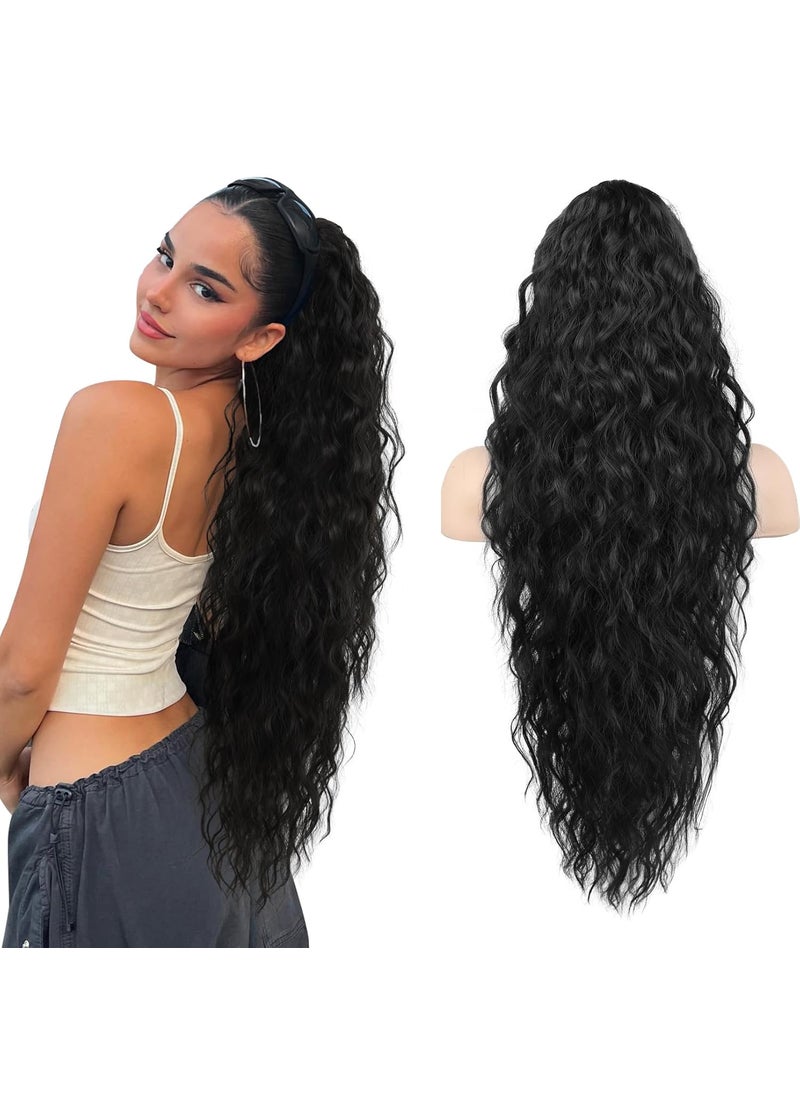 SEIKEA SEIKEA Ponytail Extension 30 Lightweight Extra Fluffy Claw Clip Hair Extensions Long Wavy Curly Multilayered Clip in Fake Pony Tails Natural Soft Synthetic Hairpiece Black 