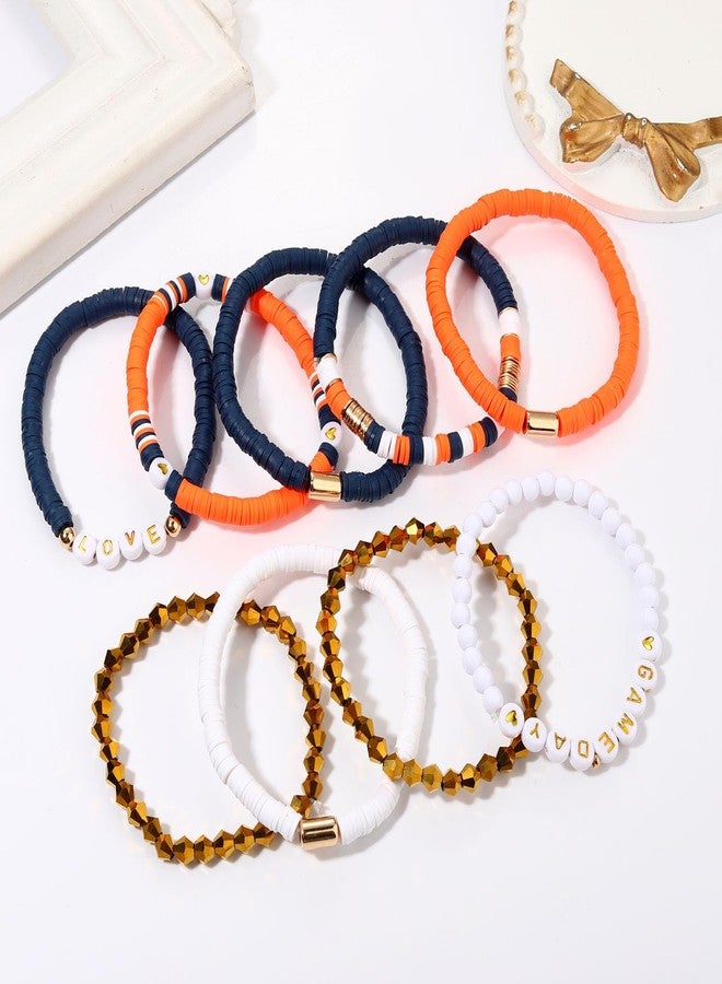 boderier 9PCS Game Day Bracelets Stackable Heishi Beaded Stretchy Bracelets LOVE GAME DAY Football Team Jewelry Sports Fan Bracelet Earrings Accessories Gifts Navy Orange - Image 3