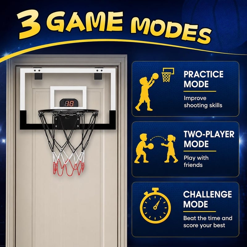 Rovyfota Indoor Mini Basketball Hoop for Kids, Basketball Hoops Over The Door, Mini Hoop with Scoreboard & 3 Balls, Basketball Toys Gifts for 5 6 7 8 9 10 11 12 Year Old Boys Girls - Image 3