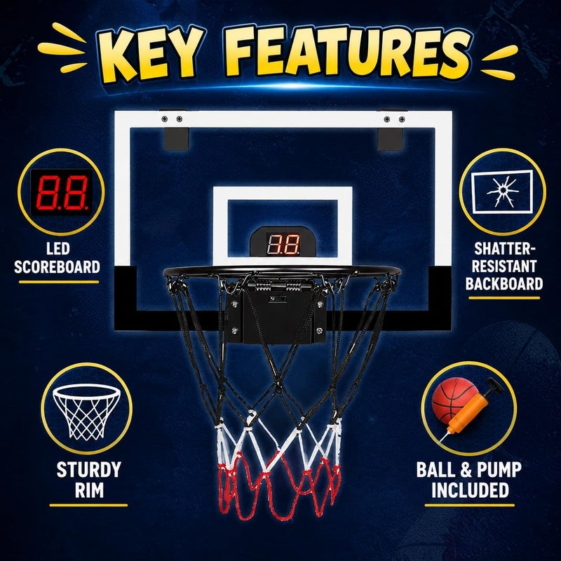 Rovyfota Indoor Mini Basketball Hoop for Kids, Basketball Hoops Over The Door, Mini Hoop with Scoreboard & 3 Balls, Basketball Toys Gifts for 5 6 7 8 9 10 11 12 Year Old Boys Girls - Image 2