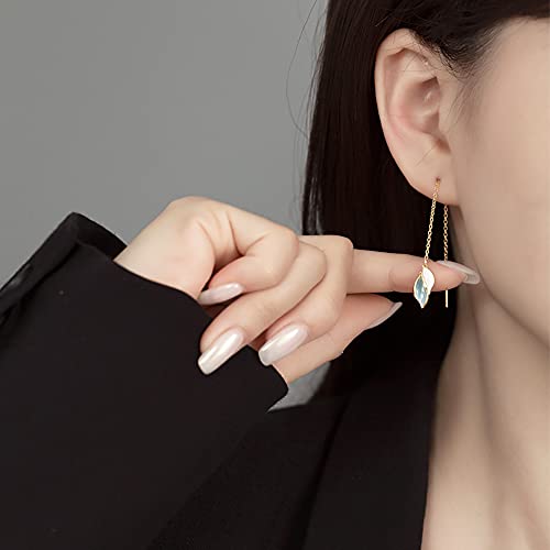 Reffeer Solid 925 Sterling Silver Leaf Chain Dangle Earrings for Women Teen Girls Leaf Dangle Drop Earrings Threader Tassel (B-18K Gold) - Image 2