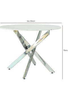 VANITY LIVING VANITY LIVING Dining Table with Wooden Marble Effect Top, 100cm Dia Round Dinner Table, Breakfast Kitchen Table with Chrome Metallic Base  - Image 2