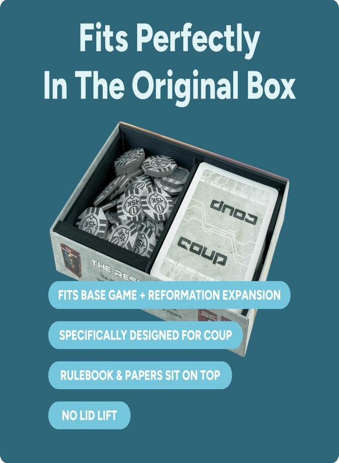 matterform Coup Organizer Insert | Box Storage & Tabletop Card Holder for Coup & Reformation Expansion | Fast Setup Card & Token Tray | Board Game Box Insert Compatible with Indie Card Game Coup - Image 3