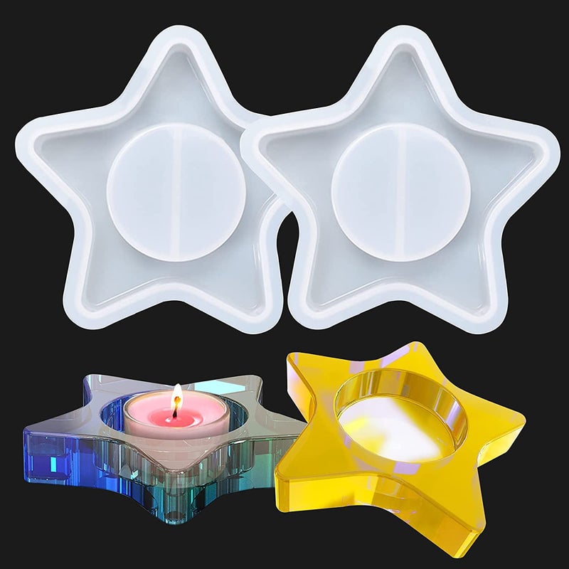 SNOOGG Star Tealight Candle Holder Mold, Candle Stick Silicone Resin Silicone Mold, DIY Cute Resin Epoxy Clay Craft Kit Pack-4 - Image 1