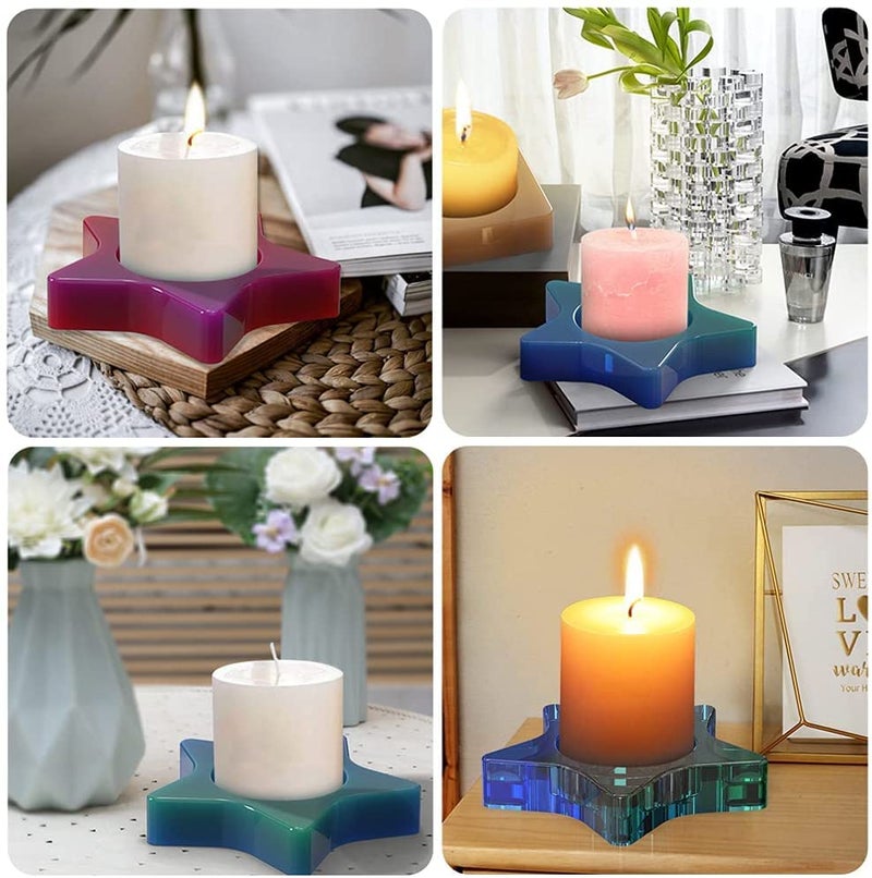 SNOOGG Star Tealight Candle Holder Mold, Candle Stick Silicone Resin Silicone Mold, DIY Cute Resin Epoxy Clay Craft Kit Pack-4 - Image 3