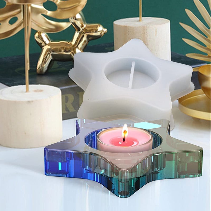 SNOOGG Star Tealight Candle Holder Mold, Candle Stick Silicone Resin Silicone Mold, DIY Cute Resin Epoxy Clay Craft Kit Pack-4 - Image 4