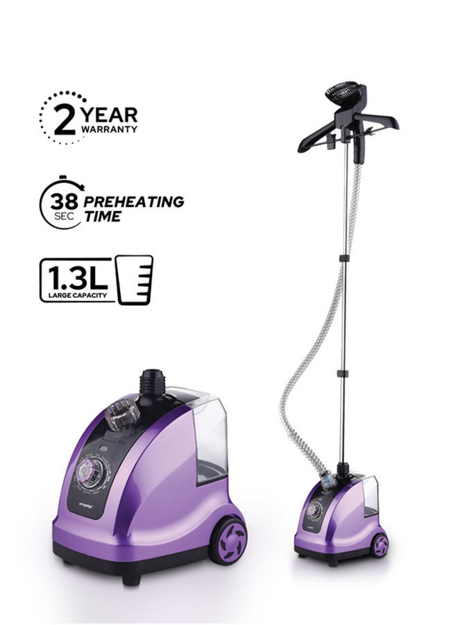 Impex Electric Garment Steamer 1950W, 38s Preheat, Standing Garment Steamer For Clothes 32g/min Steam Rate, 1.3L Water Tank For Continuous Steaming, Steamer For Wrinkles And Creases, 40Min Runtime, Adjustable Aluminum Pole, Coat Hanger, Brush & Glove, Accessories, Hairbrush Head - GSM 6010, Purple/Black 1.3 L 1950 W GSM 6010 Purple/Black - Image 1