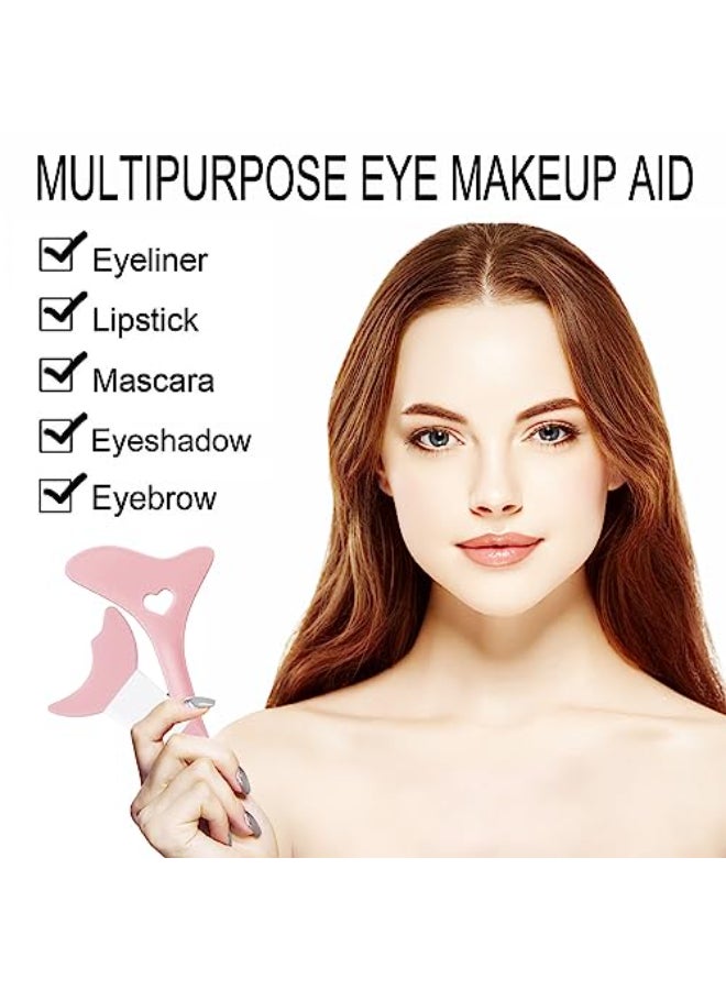 SUMEITANG Eyeliner Stencils 2Pcs Reusable Silicone Eyeliner Aid Mascara Shield Multifunctional Makeup Stencil for Beginners Eye Liner Eyelash Eyeshadow Lipstick Applicator Guide Tool Pink - Image 3