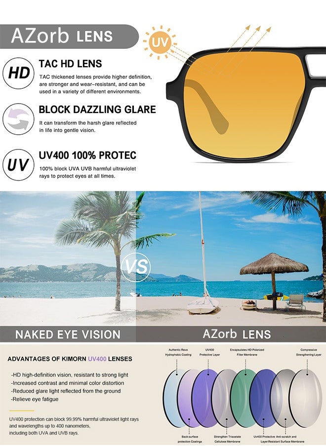 AZorb Retro Aviator Sunglasses Men Women Gradient Lens Fashion Men's Sunglasses Tinted Polarized Sun Glassess Mens Ladies Square 70s Sunglass for UV400 Protection Shades Black  - Image 2