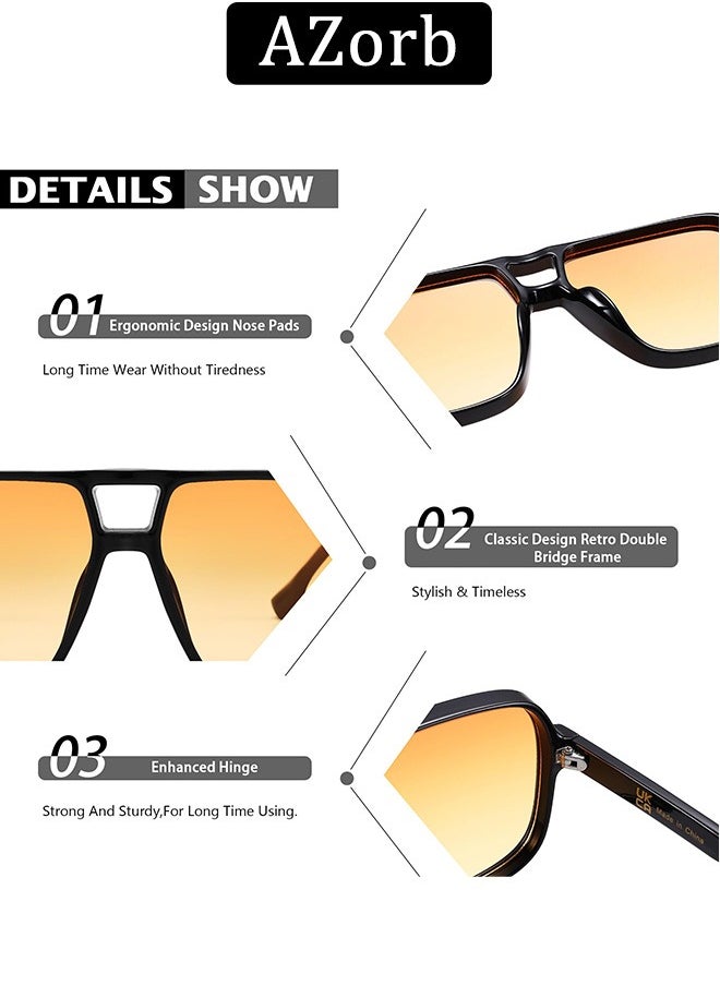 AZorb Retro Aviator Sunglasses Men Women Gradient Lens Fashion Men's Sunglasses Tinted Polarized Sun Glassess Mens Ladies Square 70s Sunglass for UV400 Protection Shades Black  - Image 3