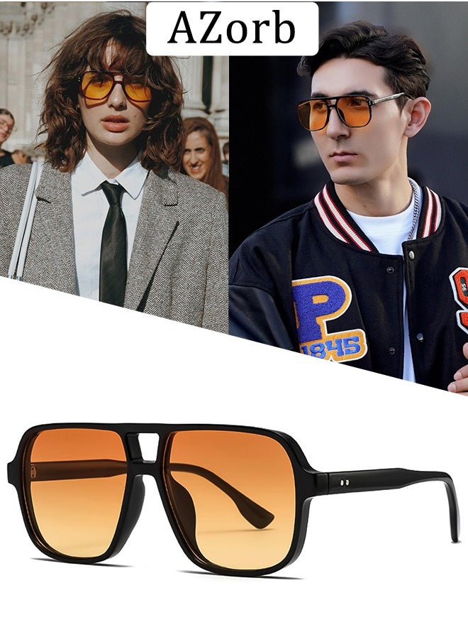 AZorb Retro Aviator Sunglasses Men Women Gradient Lens Fashion Men's Sunglasses Tinted Polarized Sun Glassess Mens Ladies Square 70s Sunglass for UV400 Protection Shades Black  - Image 1