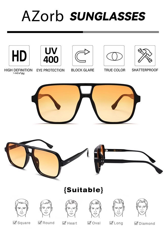 AZorb Retro Aviator Sunglasses Men Women Gradient Lens Fashion Men's Sunglasses Tinted Polarized Sun Glassess Mens Ladies Square 70s Sunglass for UV400 Protection Shades Black  - Image 5